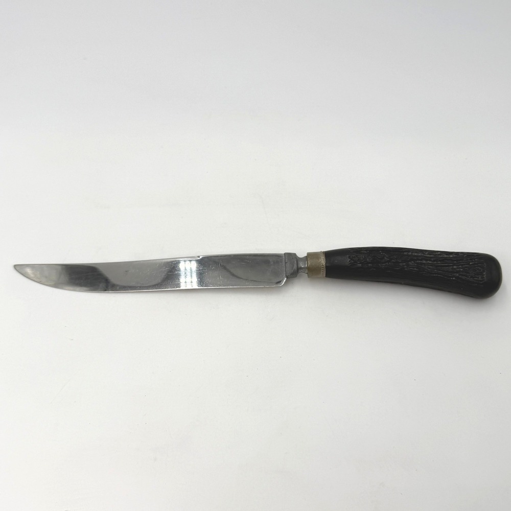 Peerless Vintage Stainless Steel Knife Black Faux Antler Handle 13.5 In Serrated